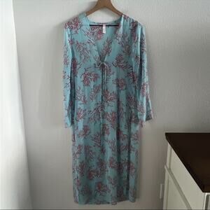 Victoria's Secret Coral Print Ocean Blue Red Kimono Cover Up Swim Beach Pool S/M